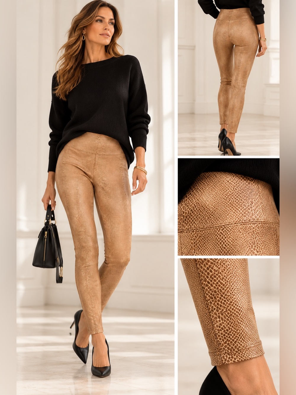 WHBM Runway Legging Womens Size 00 Tan Snake Print High Rise Pull-On